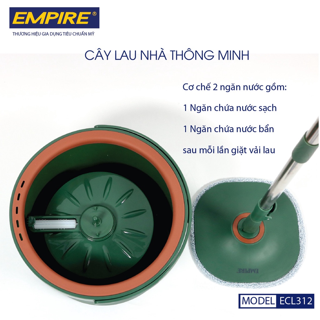 Cây lau nhà Empire mã 312, tiết kiệm nước, bông lau hình tròn, gồm 2 bông lau