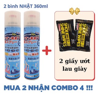 Combo 2 Bình Xịt Thơm Giày Hôi Chân Khử Mùi Giày Dép Diệt Khuẩn Kèm Giấy Ướt Lau Giày Đa Năng HAZENO Shop
