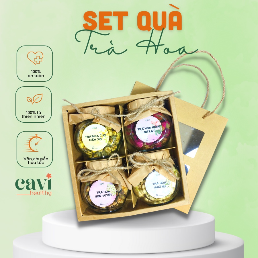 Set Trà Hoa khô mini kèm túi, 4 vị trà hoa thảo mộc sấy lạnh làm quà tặng cải thiện giấc ngủ