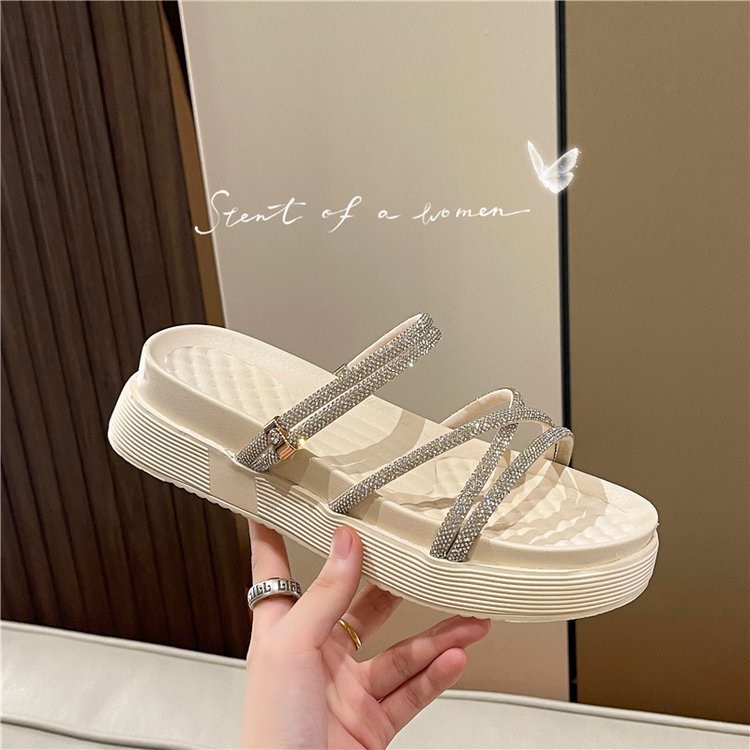 Dép quai dây đá thời trang nữ đế bằng lên chân cực phong cách - LA10