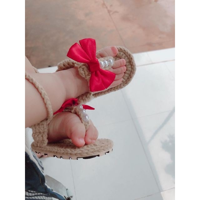 Giày bệt, dép đan len mùa hè cho bé gái 0-12 tháng