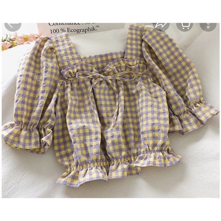 Áo croptop sọc caro thời trang mùa hè 2023( ảnh shop tự chụp)