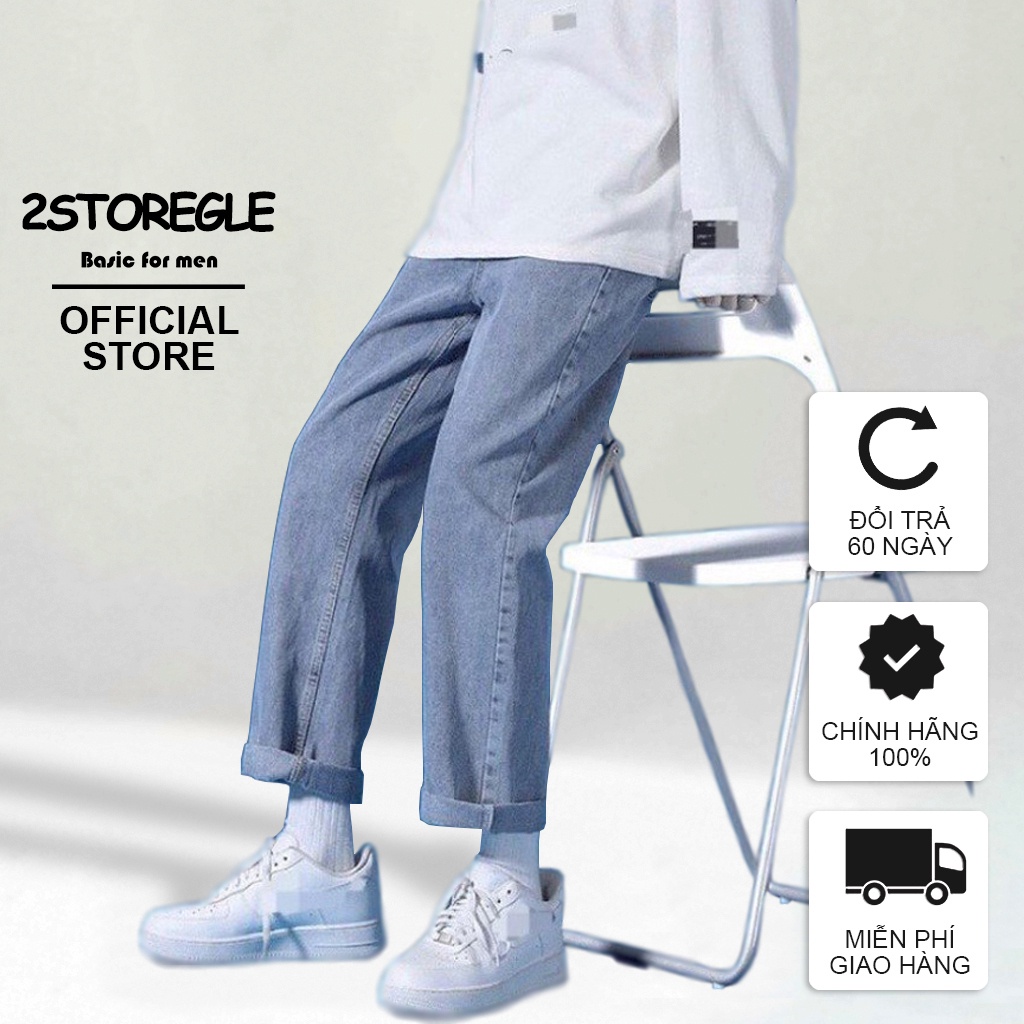 Quần Jeans Nam Baggy 2STOREGLE Phom Trơn Ống Rộng Suông Dáng Đứng Cạp Cao Vải Đẹp Không Phài Màu Ít Xù Lông