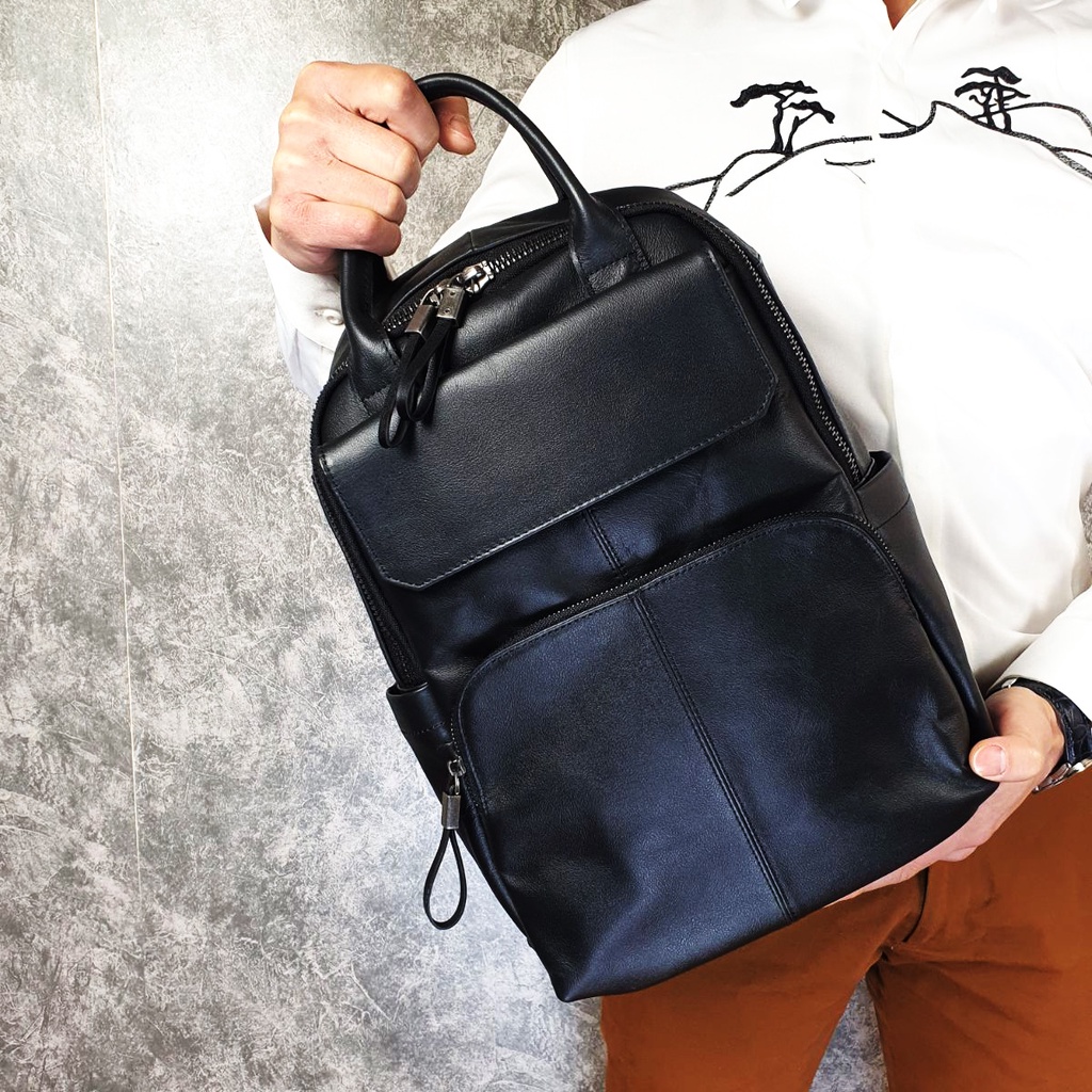 [Freeship] Ba lô nam da bò thật BP406 (Đen) - 100% da thật, BH 3 năm | BigBuy360 - bigbuy360.vn