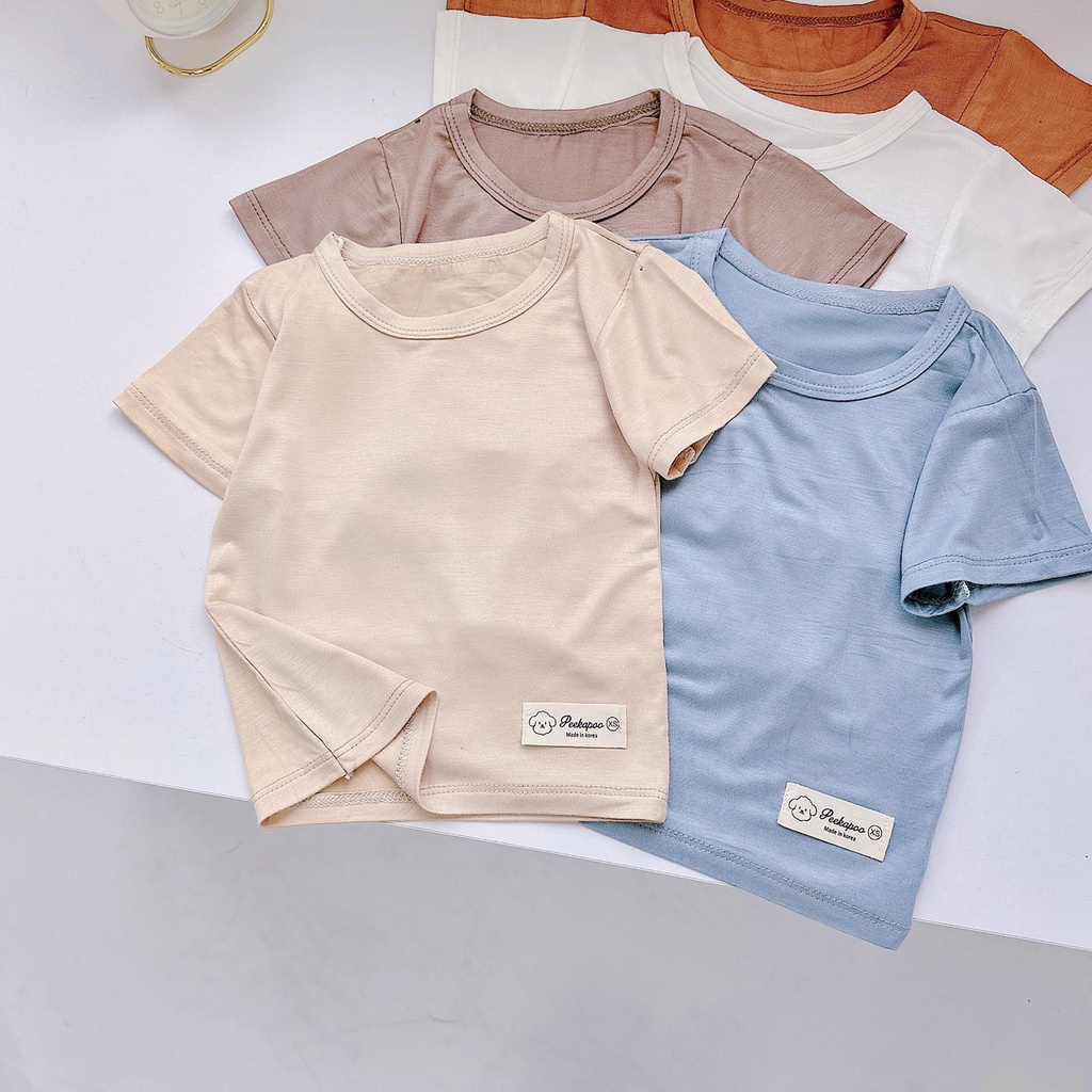 Áo thun cotton lạnh cho bé, áo phông cộc tay Peekpoo mẫu mới hot năm 2023 cho bé từ 7-18kg.