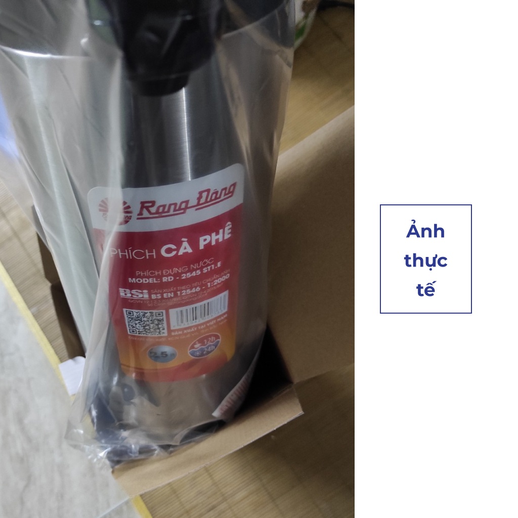 Phích nước Rạng Đông 2,5 lít, Inox cao cấp, bình thuỷ cần bơm pha cafe, Model RD 2545 ST1.E