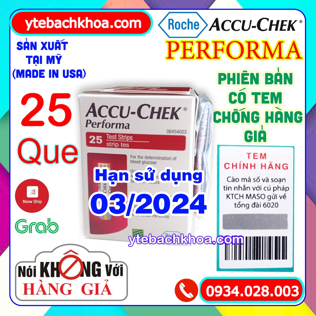 QUE THỬ ĐƯỜNG ACCUCHEK PERFORMA (25 QUE) CÓ TEM CHÍNH HÃNG