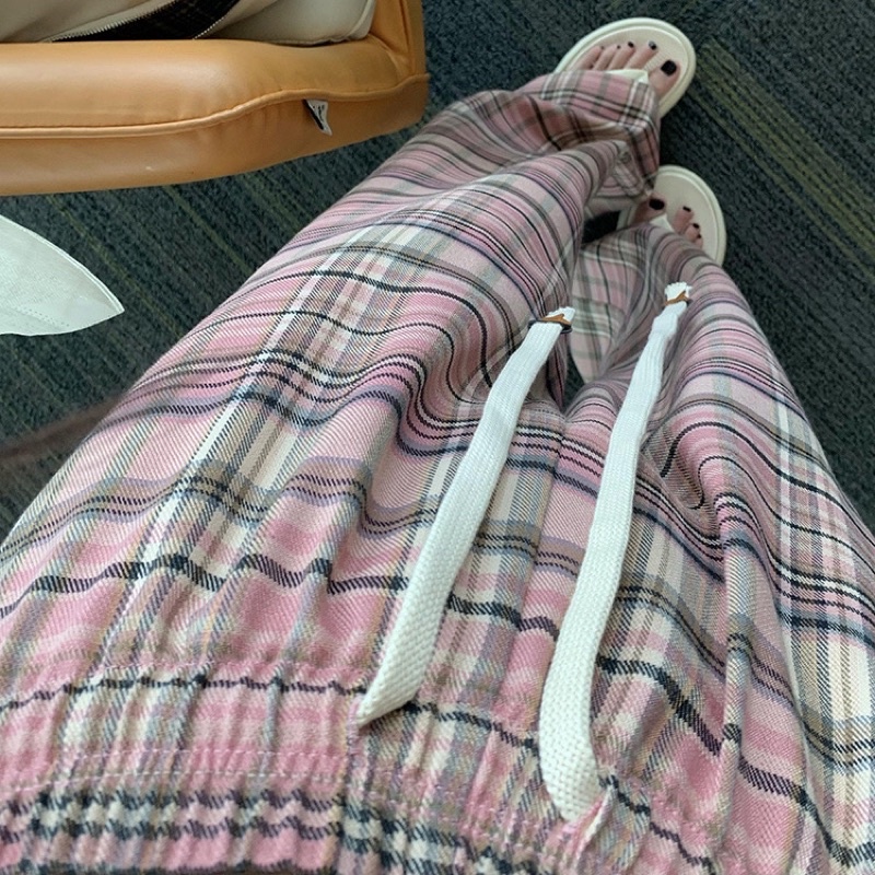 Quần xuông dáng dài hoạ tiết kẻ caro cá tính, quần nữ siêu hack dáng phong cách thể thao