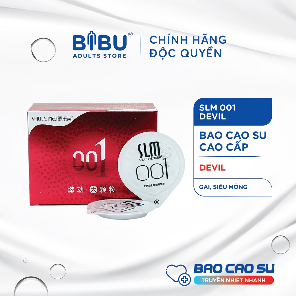 Bao cao su cao cấp BIBU SLM 001 Devil, siêu mỏng, gai nhiều, size 52mm, hộp 10 cái