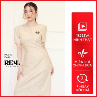 Đầm đi tiệc tôn dáng hana kem_REAL