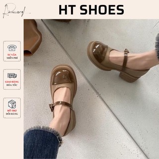 Giày da bóng phong cách retro kiểu Anh cho nữ mùa thu đông 2022 giày Mary Jane đế dày ba màu đen nâu trắng mới
