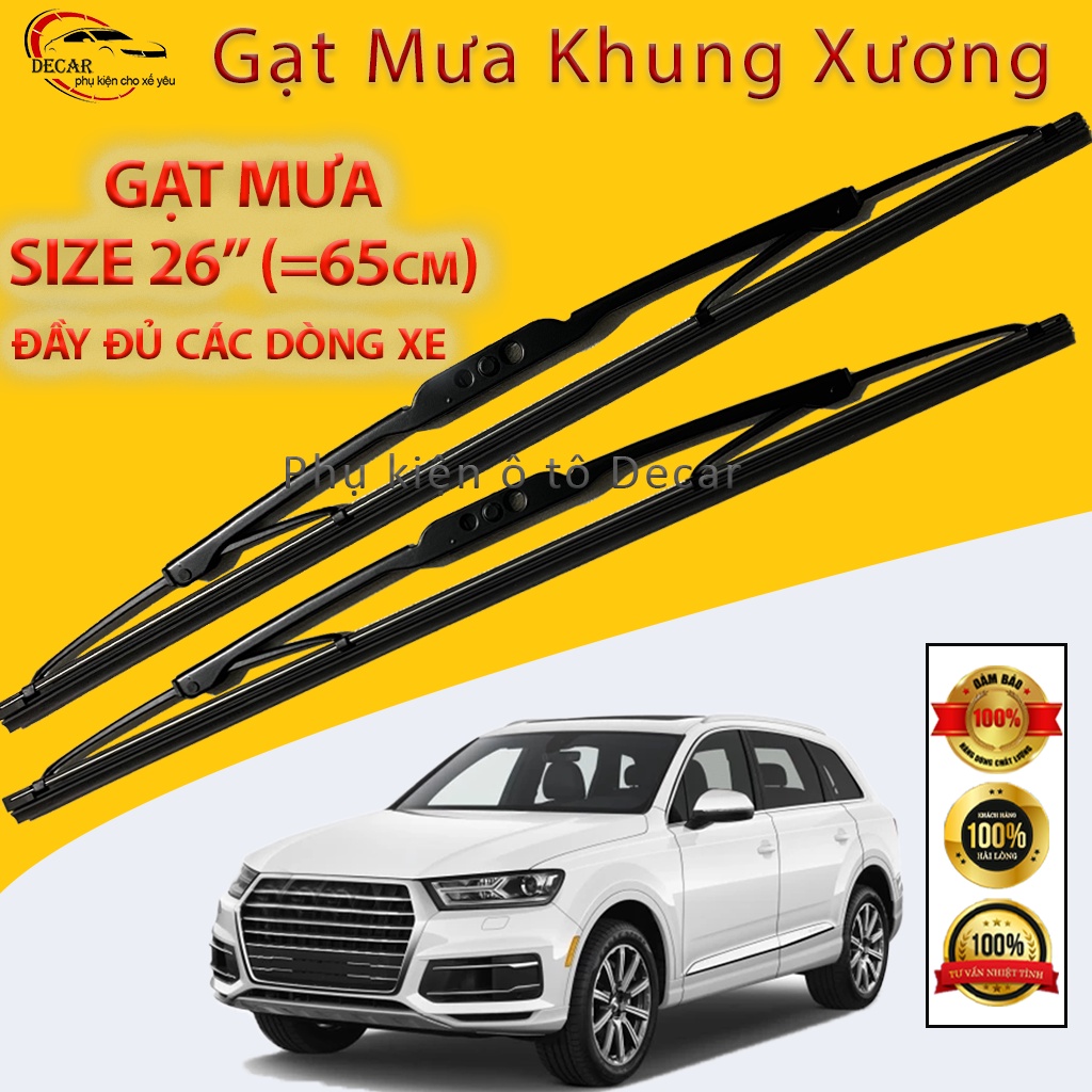 [1 chiếc 26inch] Cần gạt mưa 65cm oto xe hơi khung sắt, thanh gạt kính nước mưa lưỡi silicon dành cho xe hơi