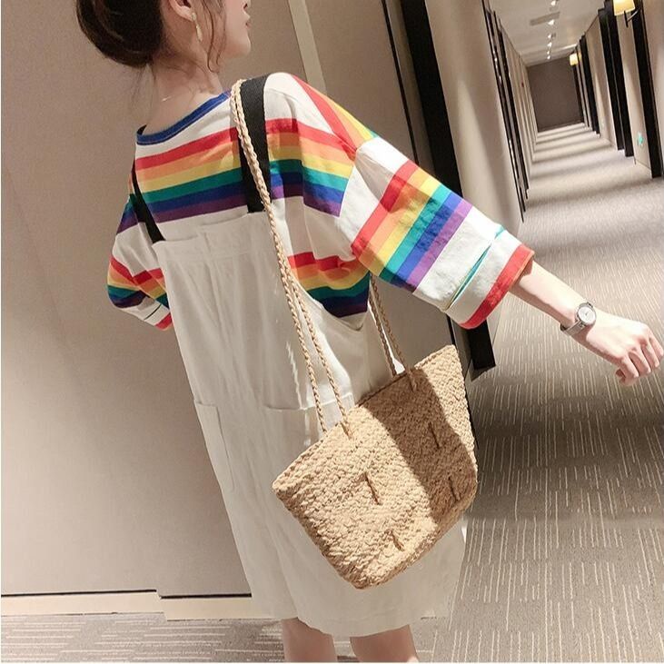 Bộ Áo Thun + Đầm Yếm Dáng Rộng Phong Cách Hàn Quốc Thời Trang Mùa Hè Xinh Xắn Cho Mẹ Bầu