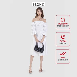 Đầm nữ MARC FASHION trễ vai midi nhấn tay cách điệu TRVH022721