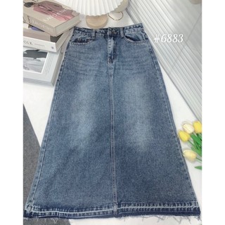Chân váy jeans dáng dài xòe viền gấu trơn basic