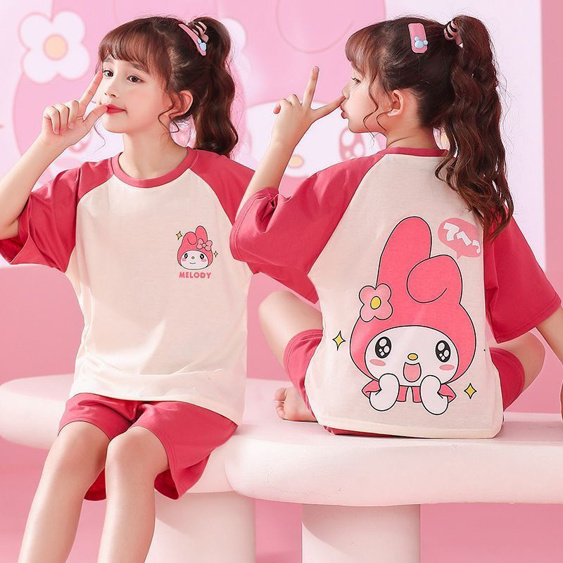 Gấu dâu Bộ đồ ngủ trẻ em mùa hè ngắn tay hoạt hình mặc nhà