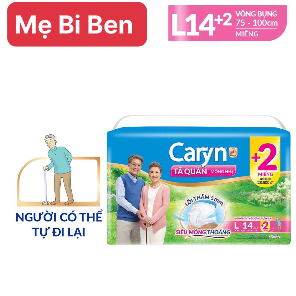 Tã Bỉm Quần Người Lớn Caryn Siêu Thấm/ Mỏng nhẹ Size M7/L6/M32/L28/M16/L14/XL24/XL12 Miếng