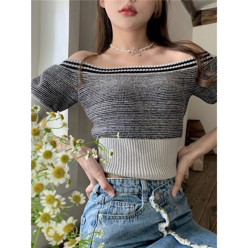 Lalisas Áo Dệt Kim Ngắn Tay Ôm Eo Phong Cách retro Thời Trang Hàn Quốc Cho Nữ