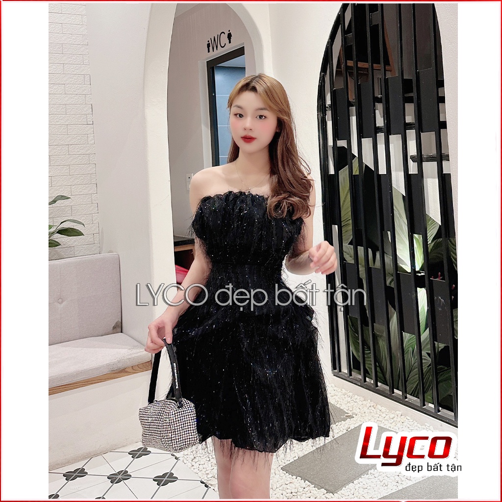 Đầm công chúa cúp ngực xếp ly chân váy Nhung dập phồng hách dáng hách chiều cao