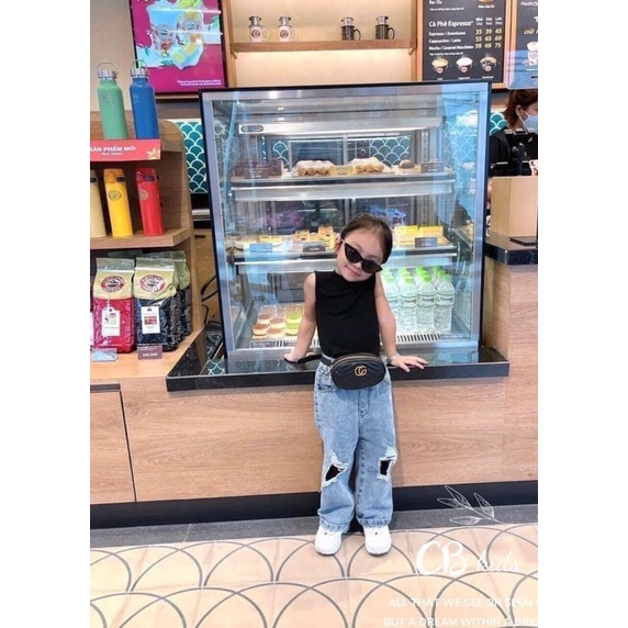 Sét Quần Jean ống xuông Áo ba lỗ cho bé gái