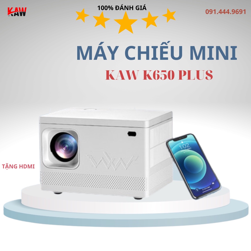 Máy chiếu mini KAW K650 plus - Độ sáng lớn, độ phân giải Full HD 1080P - Hệ Điều Hành Có Sẵn