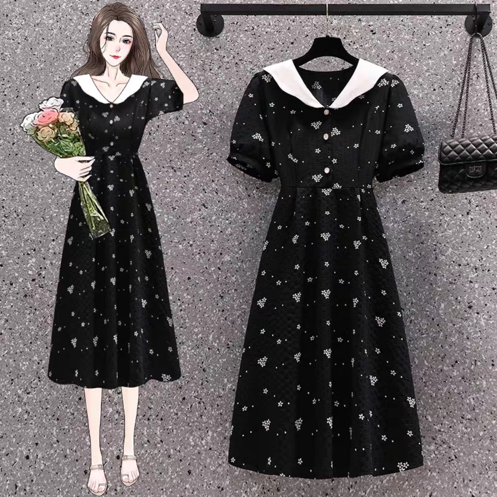 🌸Hàng Order(Sẵn XL)🌸Váy Đầm Bigsize Hoa Nhí Cổ Sơ Mi Đính Cúc Ngọc Dáng Dài Tiểu Thư Nữ Tính🌸Hàng Quảng Châu
