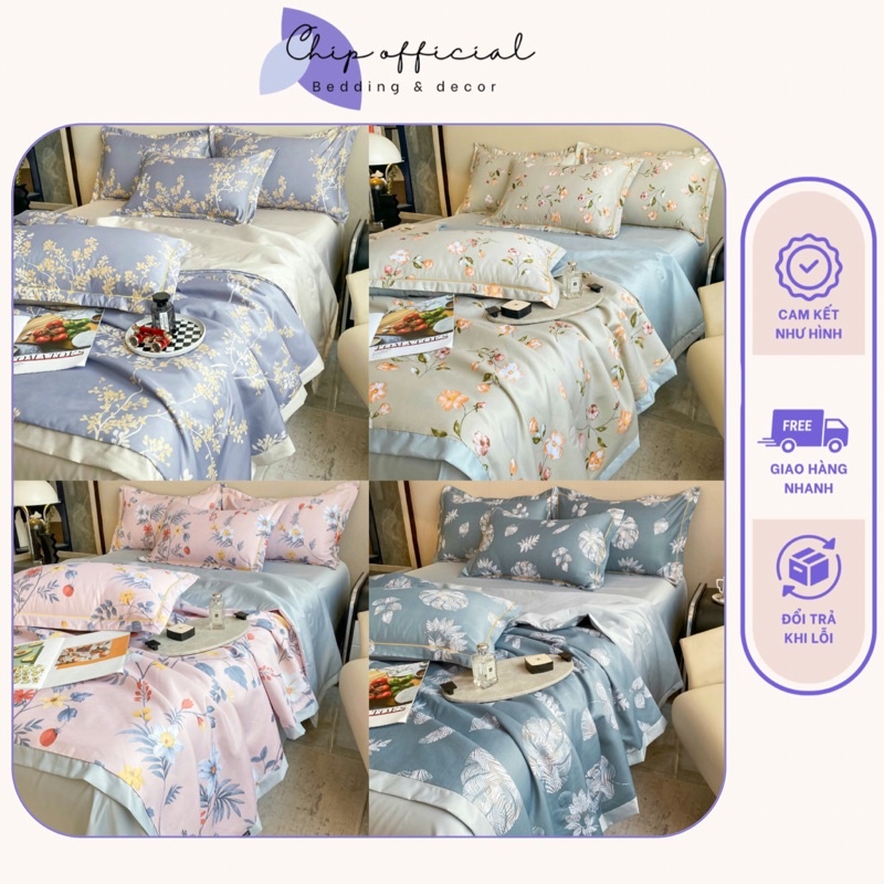 Bộ Chăn Ga Gối Lụa Thái 4 Món Chăn Trần Bông Đủ Kích Thước Hàng Nhập Khẩu Set Chăn Ga Gối Lụa Hoạ Tiết Hoa Văn Mới Nhất
