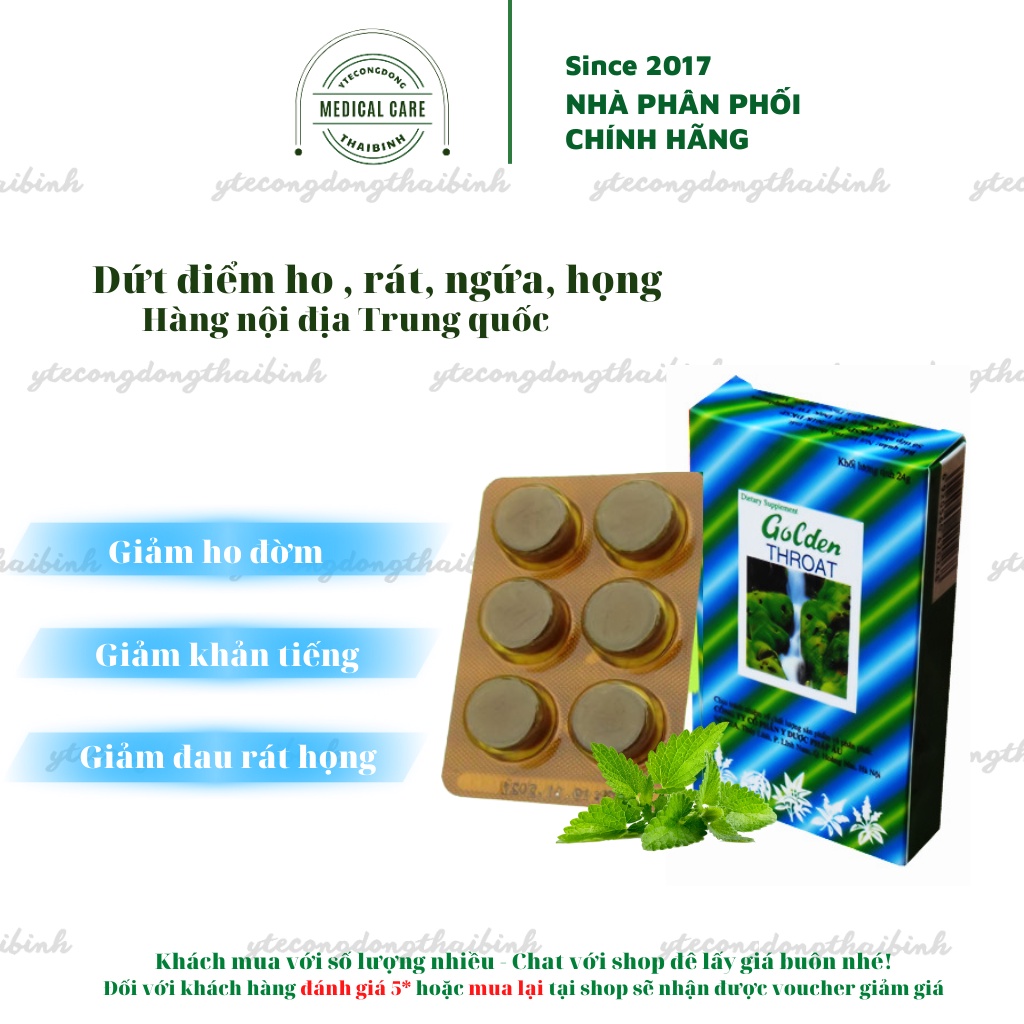 Viên ngậm ho, long đờm, đau rát họng GOLDEN THROAT - Viên ngậm thảo dược ngậm ho nội địa Trung
