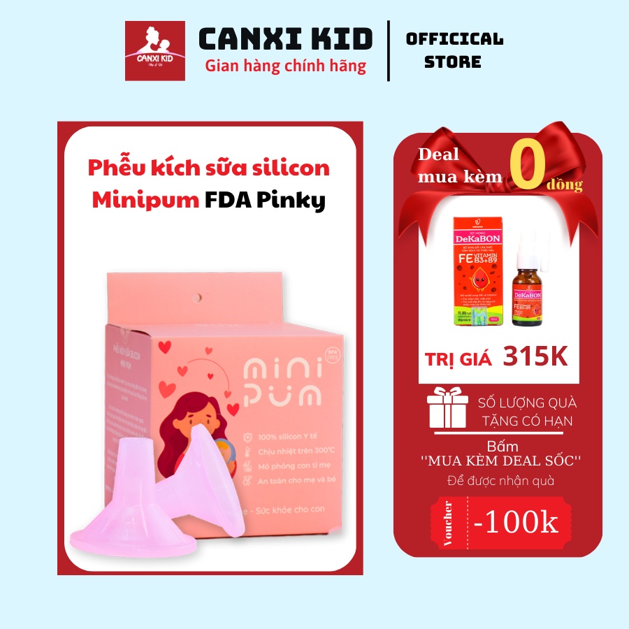 Phễu hút sữa silicon Mini Pum chính hãng, an toàn, phù hợp với mọi kích thước ti mẹ - Canxi Kids