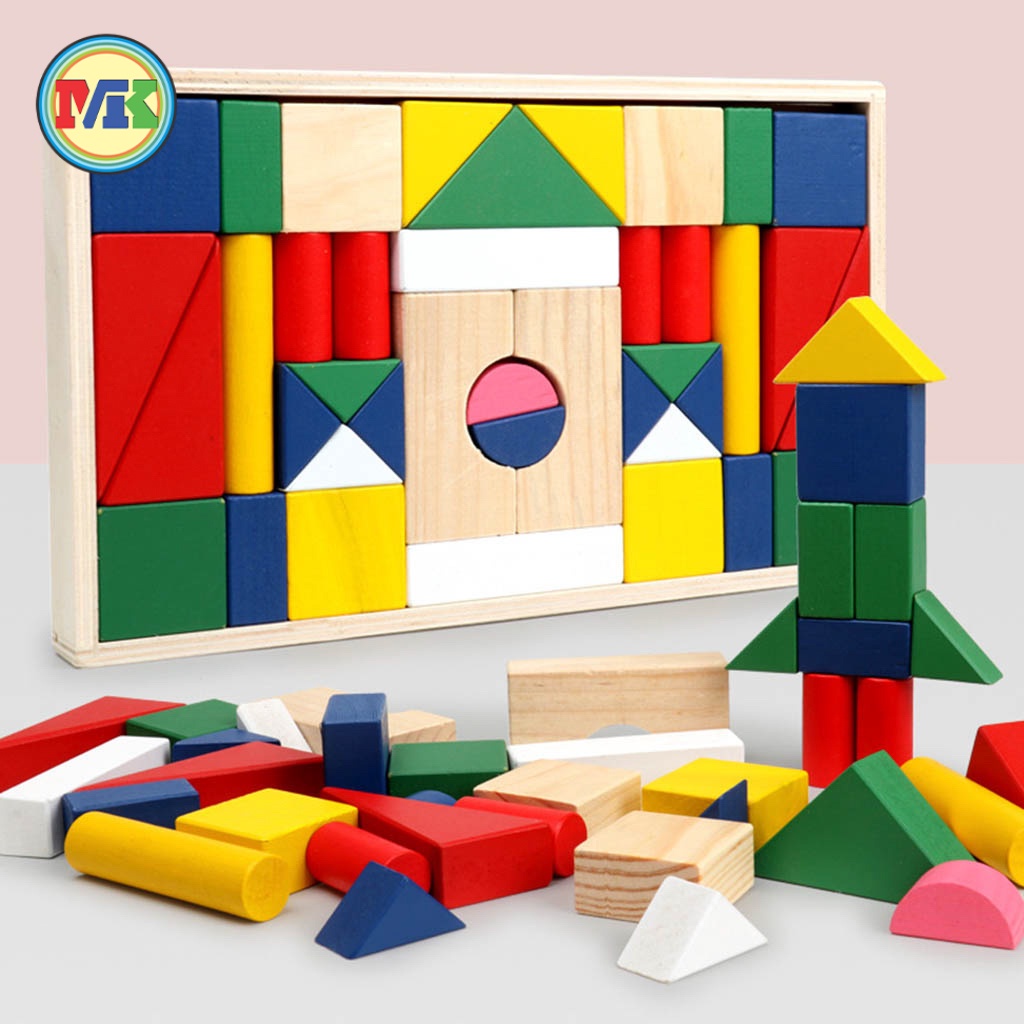 Bộ xếp hình khối bằng gỗ chi tiết nhiều màu sắc xây dựng công trình đồ vật cho bé sáng tạo thông minh hơn [DC31]