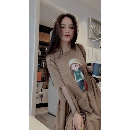 váy suông đuôi cá màu nâu hình bé gái cho nữ