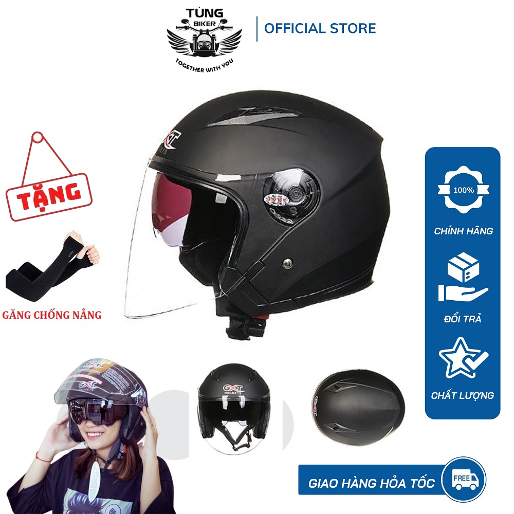Mũ Bảo Hiểm 3/4 2 Kính GXT - 502 (Tặng Găng Tay Chống Nắng)