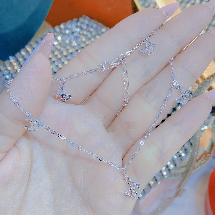 Lắc chân bạc nữ Evasilver đính đá lấp lánh, chất liệu bạc ta sáng bóng không rỉ