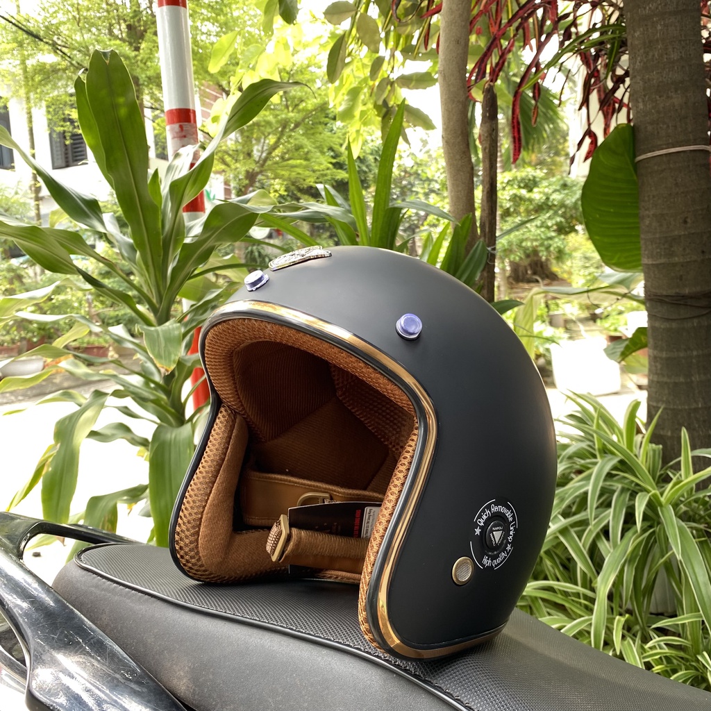 Mũ bảo hiểm 3/4 chính hãng màu đen nhám SH Napoli, nón freesize chất lượng kèm kính phi công, UV