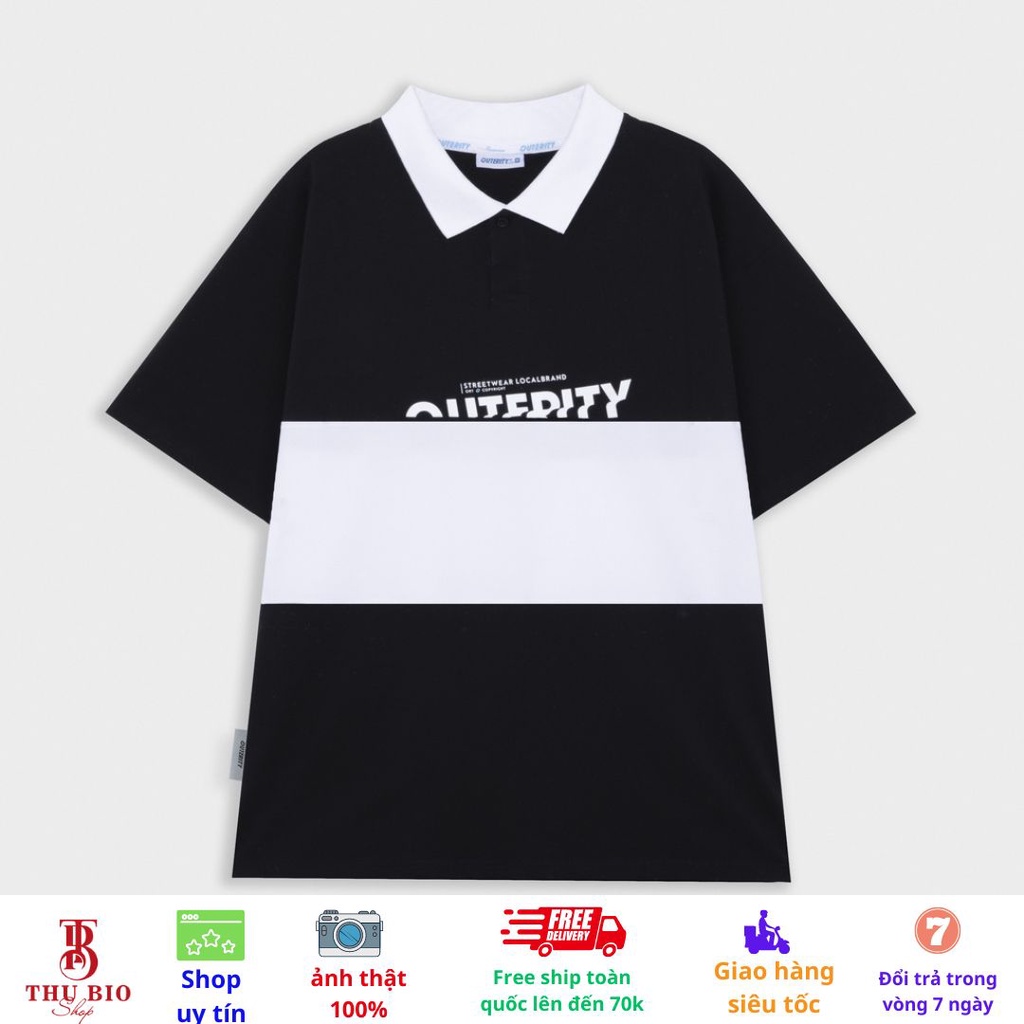 Áo polo form rộng tay lỡ, Áo thun polo nam nữ giá rẻ chất cotton Phối trắng đen
