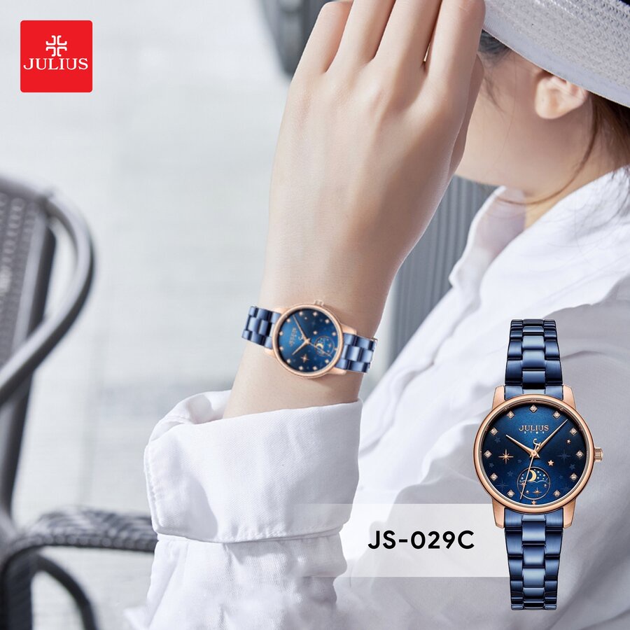 Đồng Hồ Nữ JS-029C Kính Sapphire Julius Star Hàn Quốc (Xanh)