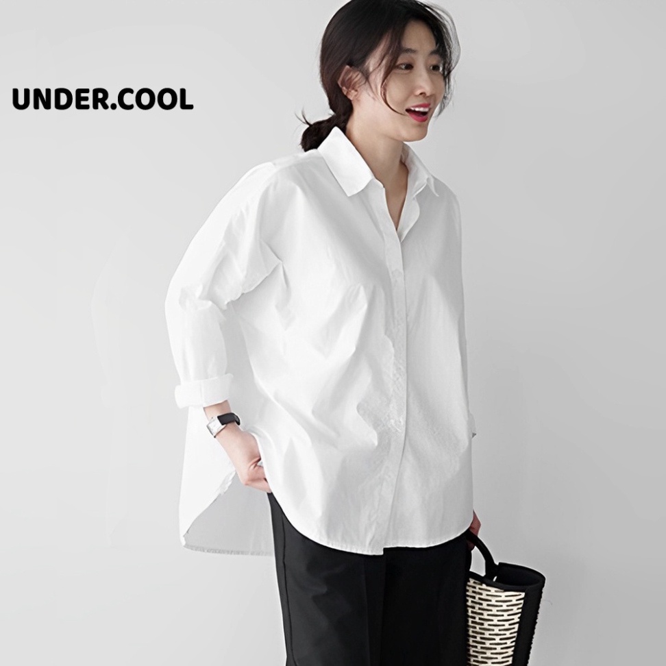 Áo Sơ Mi nữ basic trắng đen xanh cốm be UNDERCOOL Chất Lụa Hàn Form Rộng Dài Tay Vintage (siêu ưu đãi )
