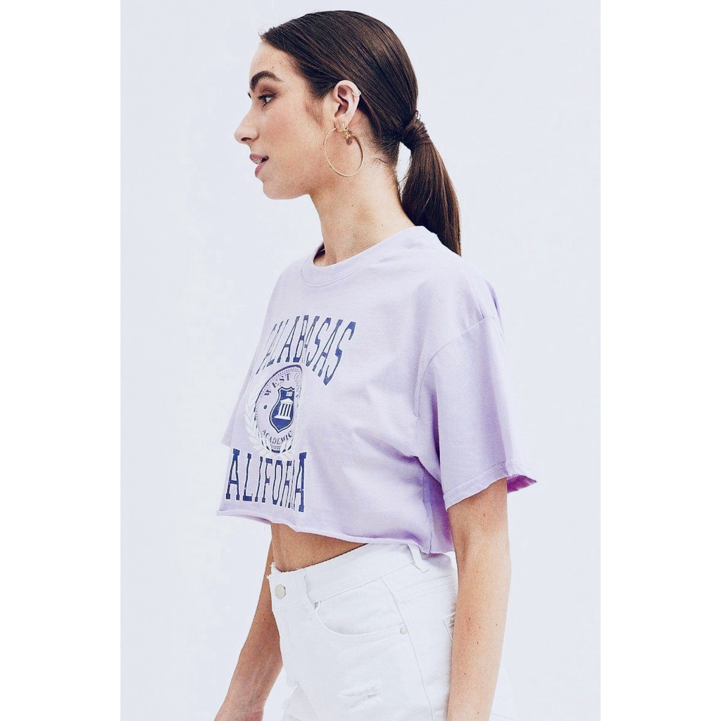 Áo thun cánh dơi chất cotton màu tím nhạt in Calabasas vnxk