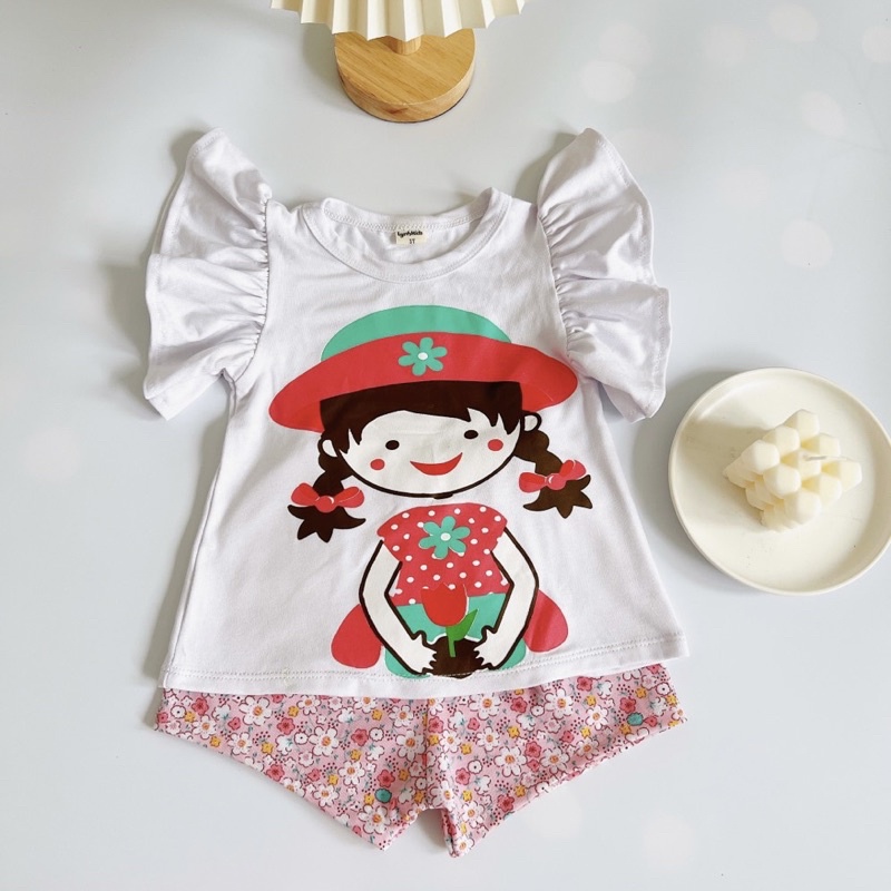 Đồ bộ tay bèo bé gái in hình