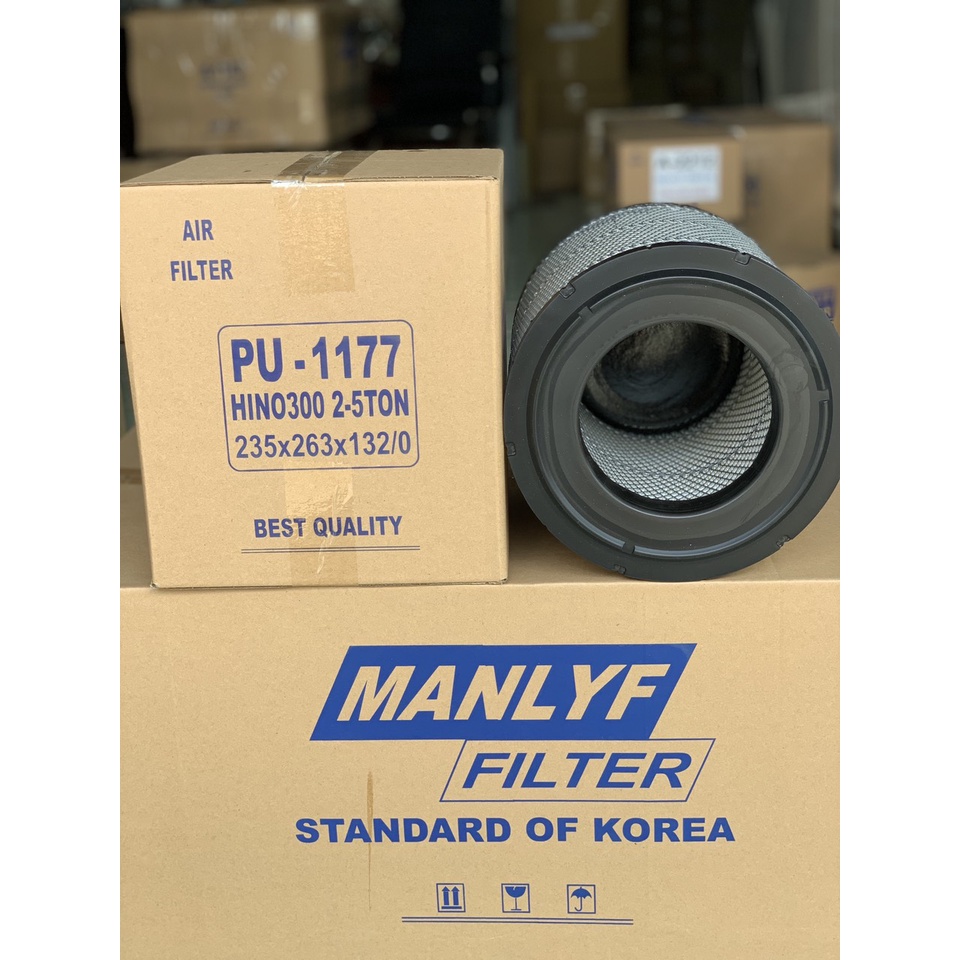 Lọc gió động cơ Manlyf PU-1177 cho Xe tải Hino series 300 2 tấn, 5 tấn (235x263x132/0)