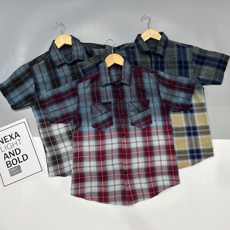 ÁO SƠ MI NAM TAY NGẮN SỌC WASH CARO PHỐI TÚI NẮP