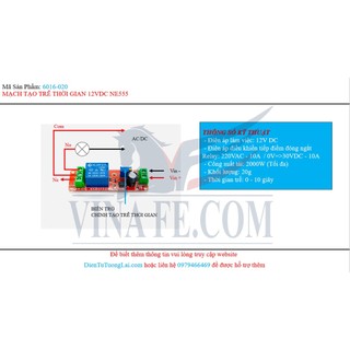 Module Delay Relay 12V NE555 (Mạch tạo trễ thời gian)