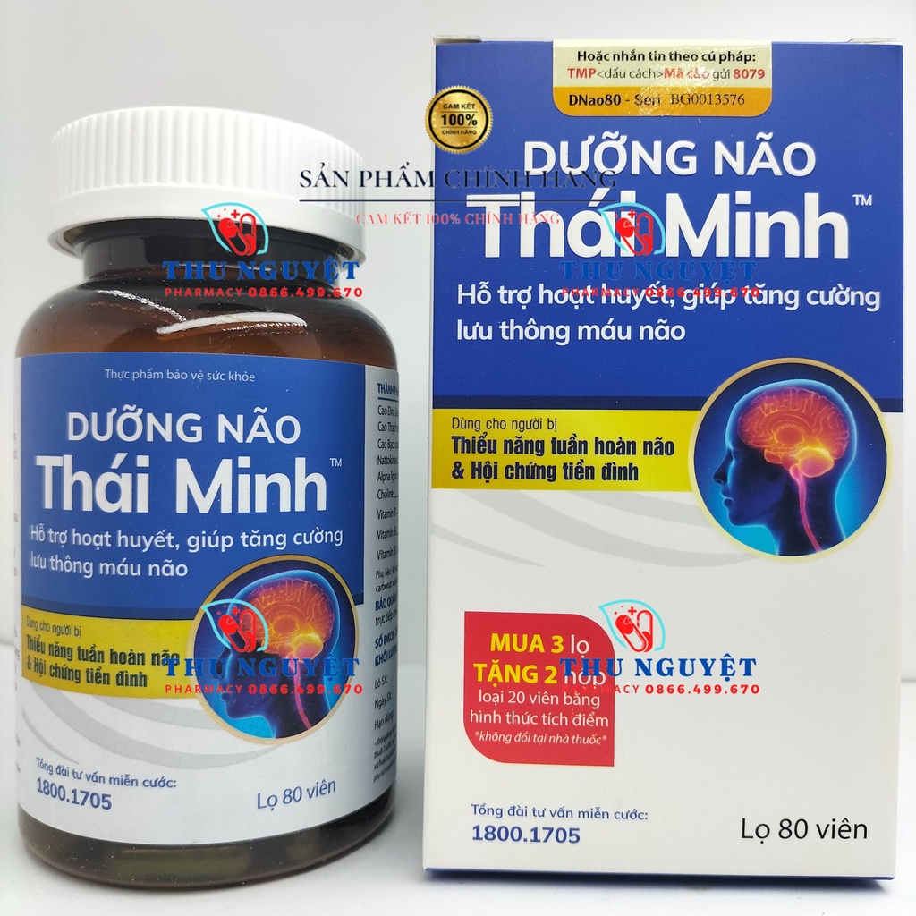 Dưỡng Não Thái Minh dạng lọ 80 viên - Dùng cho người bị thiểu năng tuần hoàn não & hội chứng tiền đình như đau đầu...