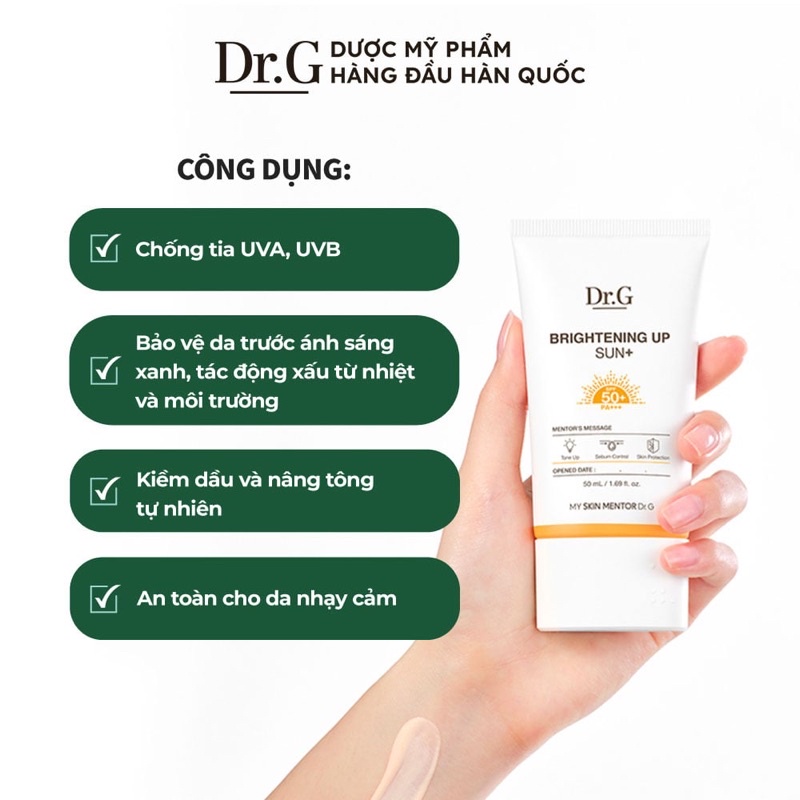 Kem Chống Nắng Dr.G Brightening Up Sun Plus Nâng Tone Kiềm Dầu UVB UVB Tia Sáng Xanh 50ml