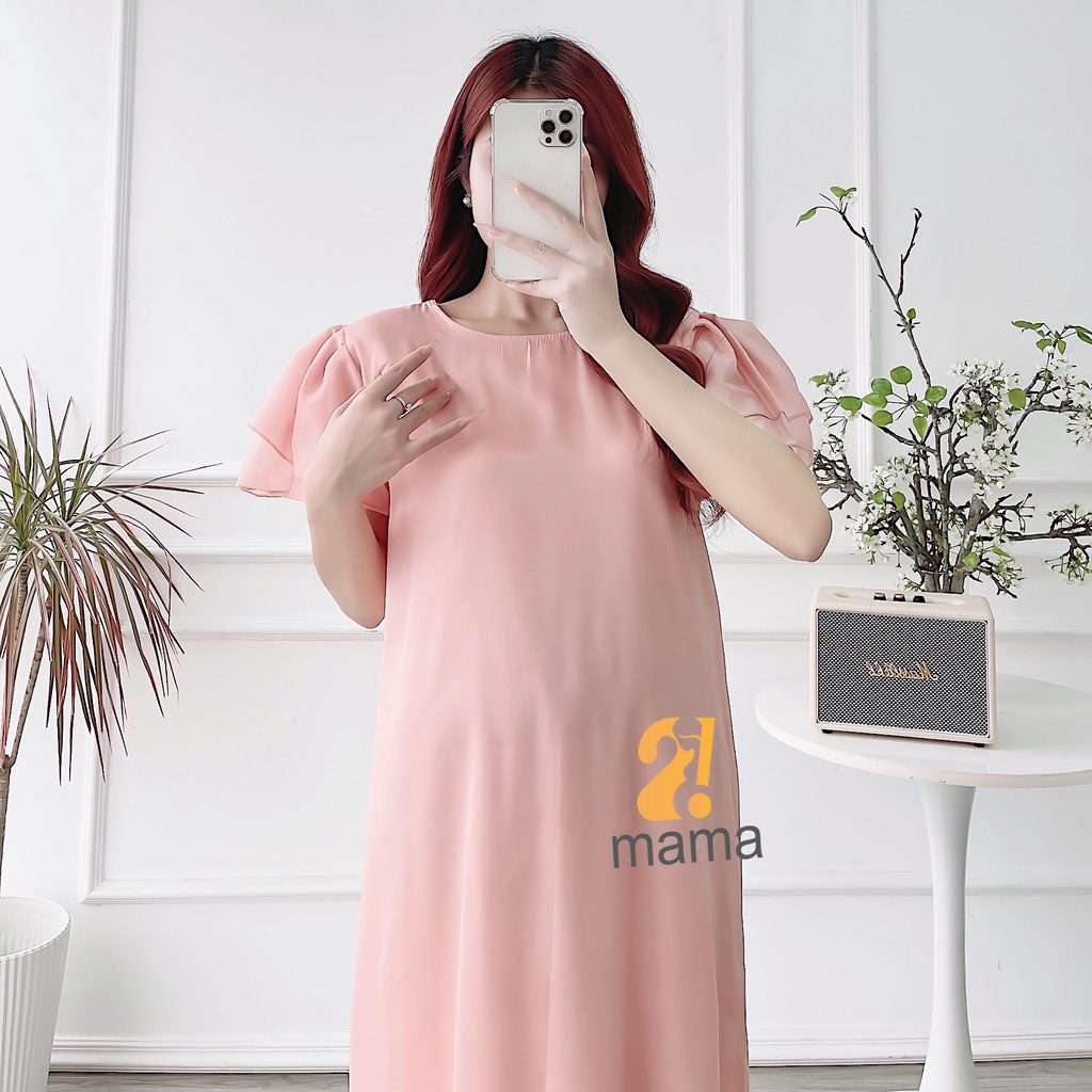 Váy bầu thiết kế 2mama mùa hè đi chơi, đi tiệc chất liệu tơ voan 2 lớp siêu xinh V403