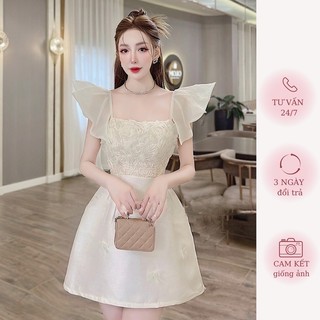 Đầm ren cánh tiên phối tafta đính hoa ảnh thật | merrchuyenvay