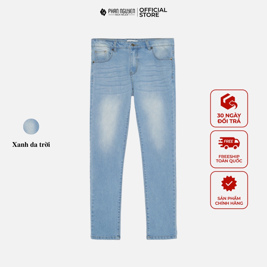 Quần jeans nam xanh nhạt dáng dài Phan Nguyễn, kiểu dáng slim fit, thiết kế trẻ trung, độ bền cao, co giãn tốt QBD.032