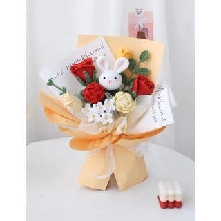 Bó hoa thỏ bằng len - bó hoa bằng len - thỏ hoa handmade - hoa hồng bằng len - quà tặng valentine/ tốt nghiệp