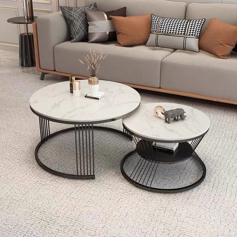 Đơn tỉnh ib shop - Bàn trà sofa phòng khách mặt đá tròn 6 nan sang trọng, hiện đại (bàn nhỏ có ngăn) | BigBuy360 - bigbuy360.vn