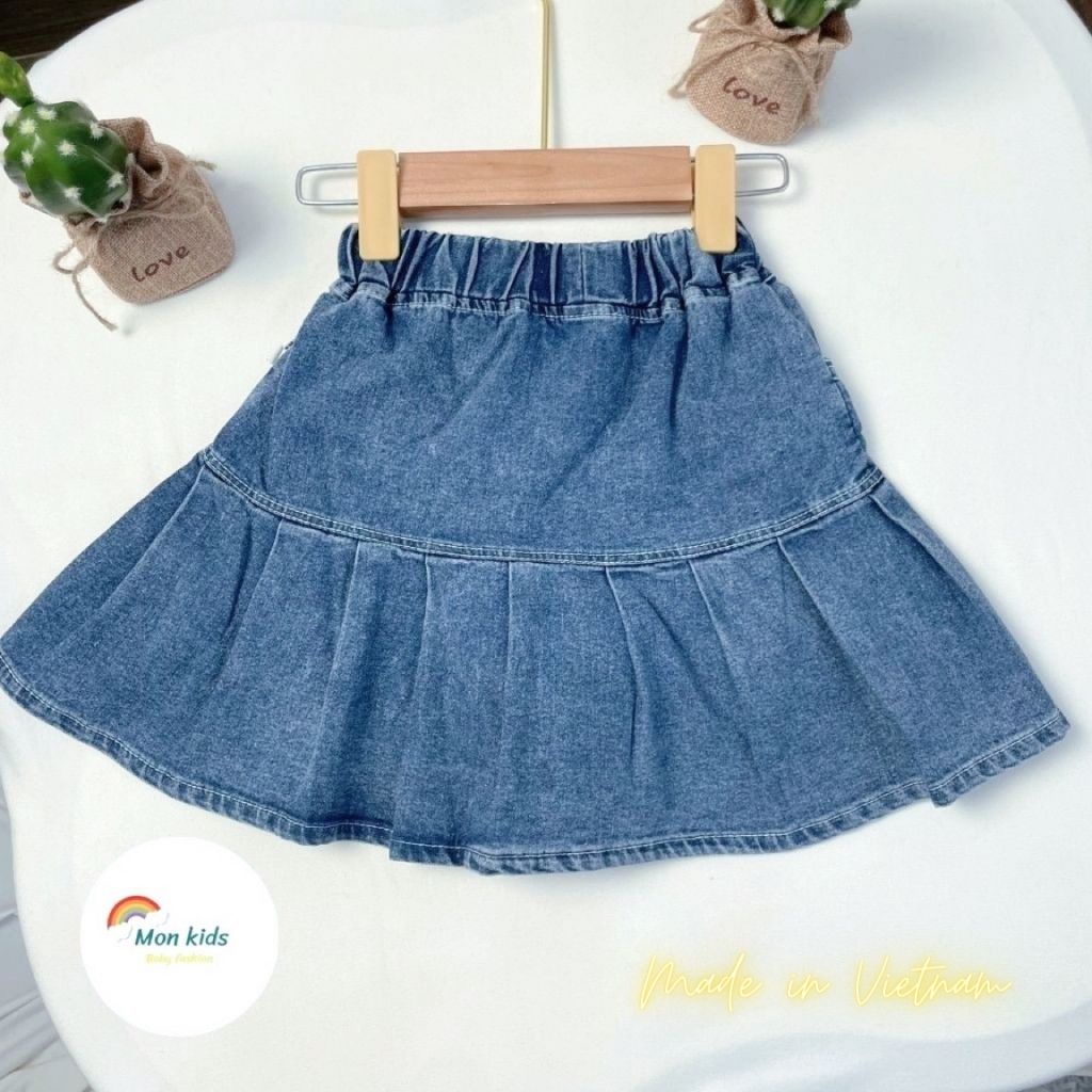 Chân váy cho bé gái, chan vay jean be gai, chân váy trẻ em Monkids xếp ly thời trang